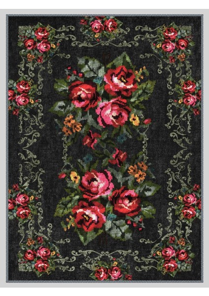 Vintage Desenli Halı, Pamuk Dokuma Pamuklu Taban Dekoratif Halı Kilim 15