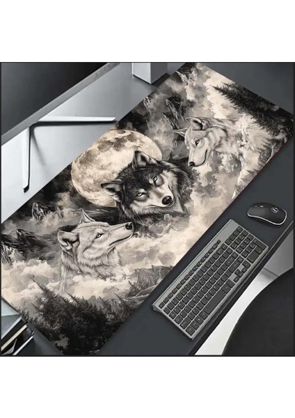 70X30 cm Ay ve Kurt Temalı Kaydırmaz Taban Speed Yüzey Oyuncu Mouse Pad Gaming fiyatları