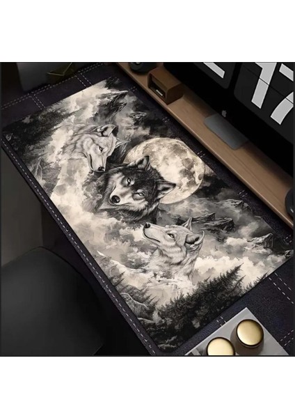 70X30 cm Ay ve Kurt Temalı Kaydırmaz Taban Speed Yüzey Oyuncu Mouse Pad Gaming modelleri