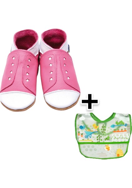 Ikili Set, 6-18AY Iplay Mama Önlüğü ve 0-6AY Bebek Sneaker Rose Pink El Yapımı Hakiki Deriden Patik