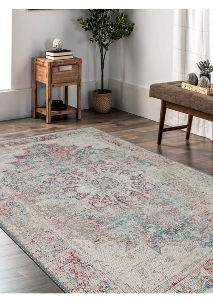 Vintage Desenli Halı, Pamuk Dokuma Pamuklu Taban Dekoratif Halı Kilim 76