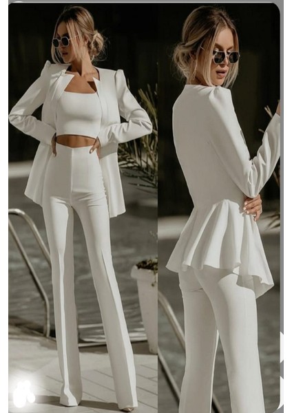 3'lü Şık Takım (Ceket ,pantolon, Crop) modelleri
