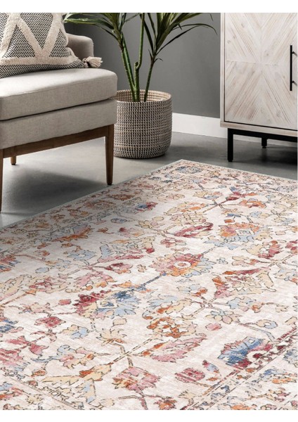 Vintage Desenli Halı, Pamuk Dokuma Pamuklu Taban Dekoratif Halı Kilim 88