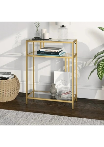 DEVİN DEKOR Gold Renk Temper Camlı Dresuar Konsol Komodin