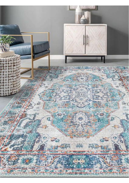 Vintage Desenli Halı, Pamuk Dokuma Pamuklu Taban Dekoratif Halı Kilim 95