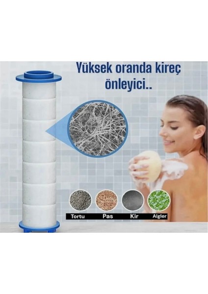 10 Adet Yedek Filtreli Siyah Renk Masaj Özellikli Duş Başlığı (Su Tasarruflu ve Kireç Önleyici Özellikli)