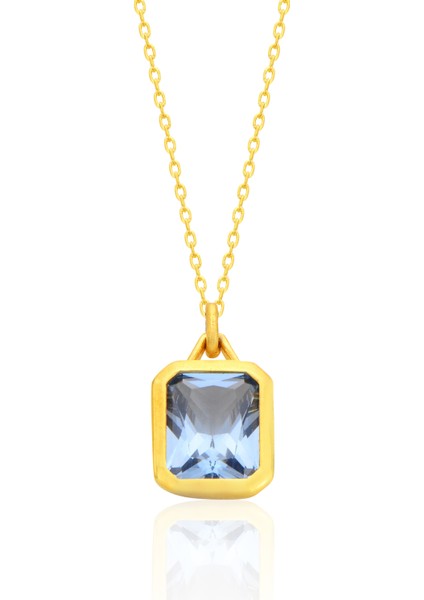 925 Ayar Gümüş Zincirli Altın Kaplama Lina Kolye Blue Topaz