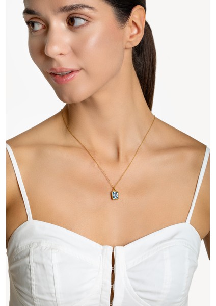 925 Ayar Gümüş Zincirli Altın Kaplama Lina Kolye Blue Topaz
