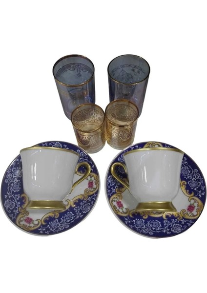 Exclusive Fine Porcelain Porselen 2 Kişilik Kahve Set Su Likör Bardaklı Hikmet Kıvanç