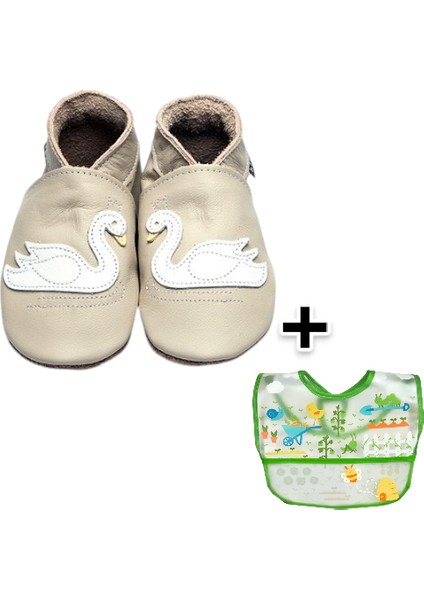 Ikili Set, 6-18AY Iplay Mama Önlüğü ve 0-6AY Bebek Matilda Baby Pink El Yapımı Hakiki Deriden Patik