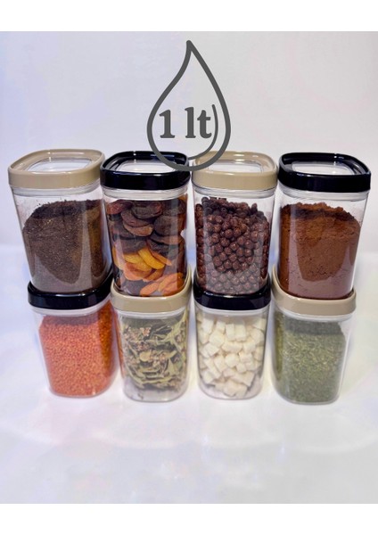 3 Adet Premium Quality Luxury Kuru Gıda Saklama Kabı Seti 1 Lt Mutfak Kiler Organizer Seti