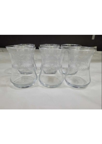 Crystal Kristal Cam 6'lı Çay Bardak Yükseklik 9 cm Çap 6 cm Gümüş Renk Yaldız Elde Yıkanır