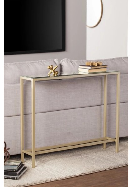 DEVİN DEKOR Modern Gold Renk Metal Iskeletli Temper Camlı Raflı Dresuar Konsol fiyatları