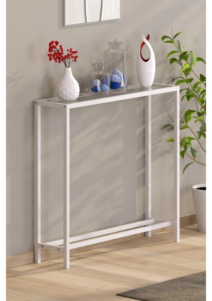 DEVİN DEKOR Modern Gold Renk Metal Iskeletli Temper Camlı Raflı Dresuar Konsol