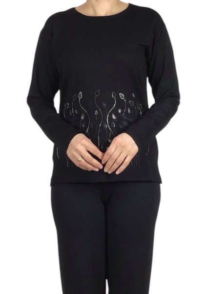 Kadın Etek Işlemeli Taşlı Likralı Bluz modelleri