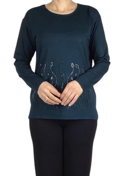 Kadın Etek Işlemeli Taşlı Likralı Bluz modelleri