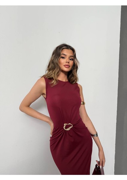 Düz Maxi Aksesuar Detaylı Esnek Uzun Elbise modelleri