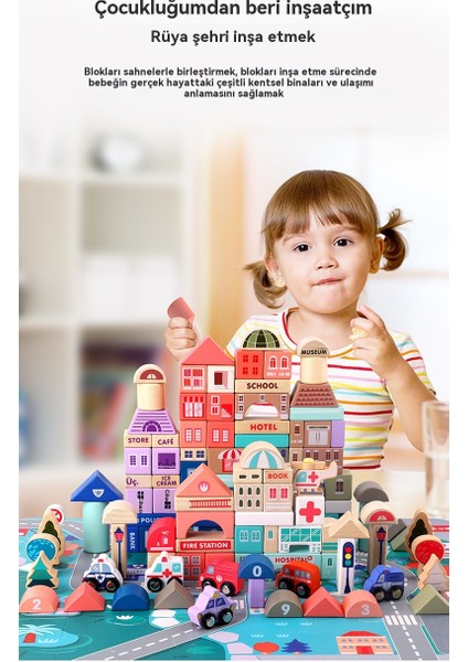 115 Parça Ahşap Yapı Blokları Şehir Montaj Eğitici Oyuncak (Yurt Dışından) modelleri