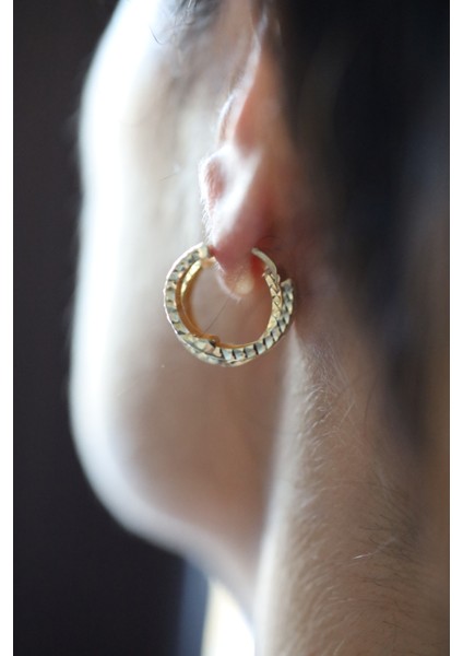 14 Ayar Altın Işıltılı Taşsız Halka Küpe modelleri