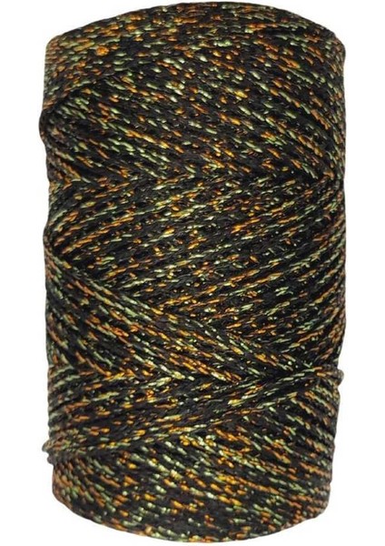 Makrome İpi 3mm Polyester Siyah Altın Simli