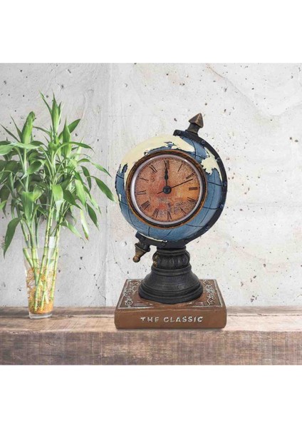 Antik Dünya Küresi Saat – Dekoratif Masaüstü Saat, Vintage Retro Tasarım, Eski Dünya Haritası Temalı Şık ve Lüks Hediyelik