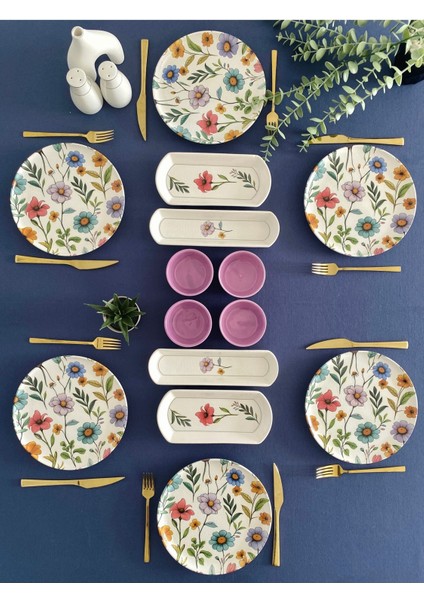 Flora Model 6 Kişilik 14 Parça Kahvaltı Takımı (Mor)