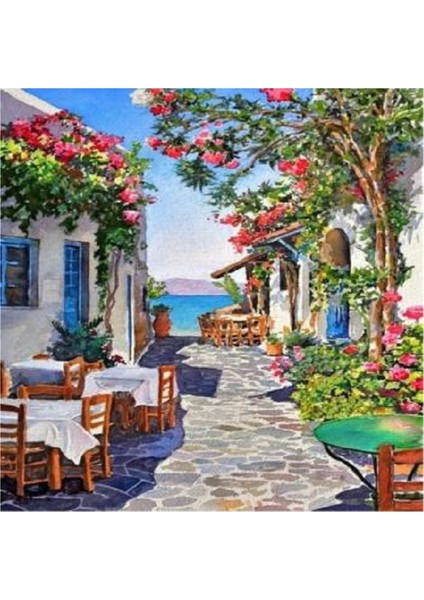 Kanvas Bodrum Taş Sokağı Sayılarla Boyama Seti Kasnaklı