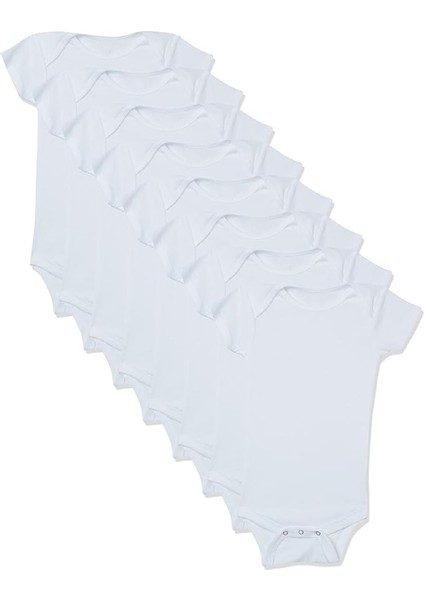 %100 Pamuk 8'li Bebek Body - Kısa Kollu ve Çıtçıtlı Beyaz Zıbın