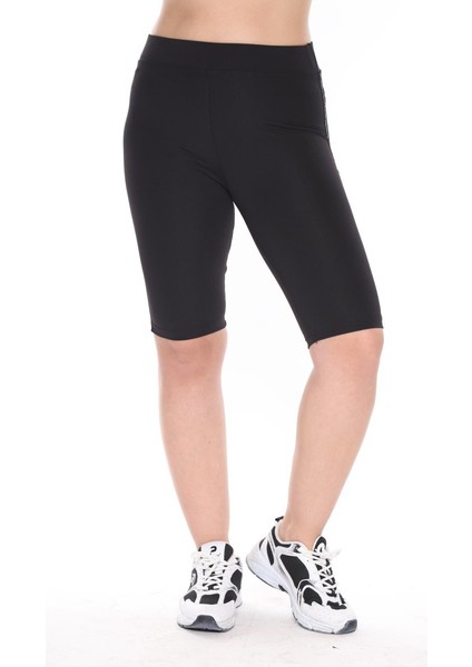 Siyah Yanı Gümüş Sim Şeritli Kapri Tayt modelleri