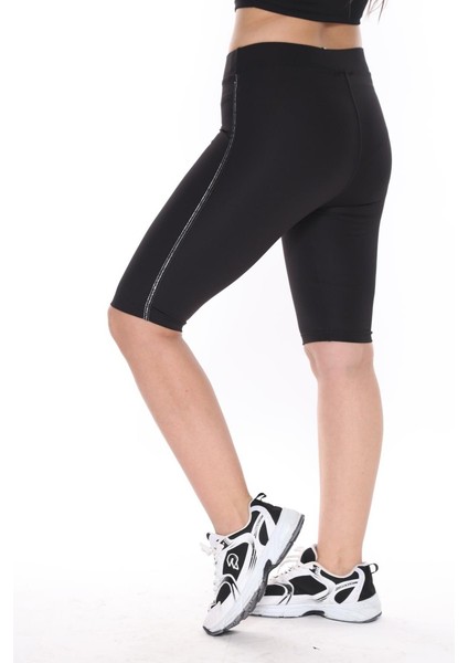 Siyah Yanı Gümüş Sim Şeritli Kapri Tayt fırsatları