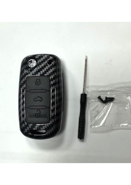 Volkswagen Jetta , Polo , Golf Seat Skoda Sustalı Siyah Karbon Anahtar Kılıfı 3 Tuşlu fırsatları