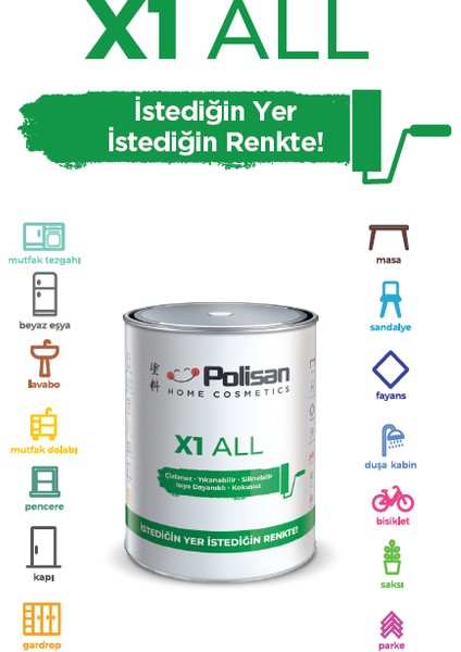 X1 All Tüm Zeminler Için Yıkanabilen Silinebilen Kokusuz Boya 0.75 Lt 4535 Gül Yaprağı