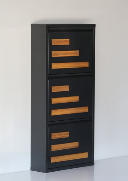 3 Raflı Mdf Dekorlu Metal Ayakkabılık