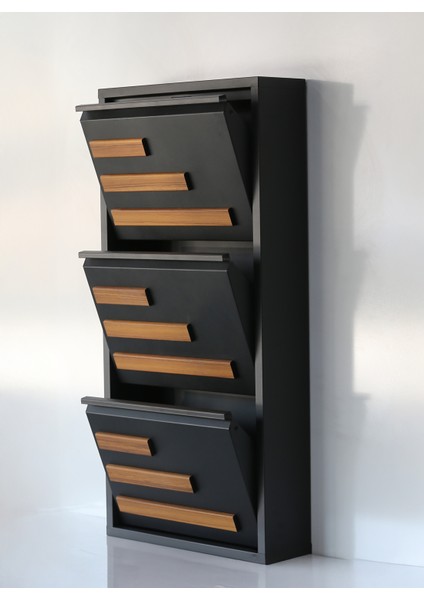 3 Raflı Mdf Dekorlu Metal Ayakkabılık
