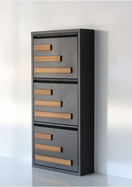 3 Raflı Mdf Dekorlu Metal Ayakkabılık