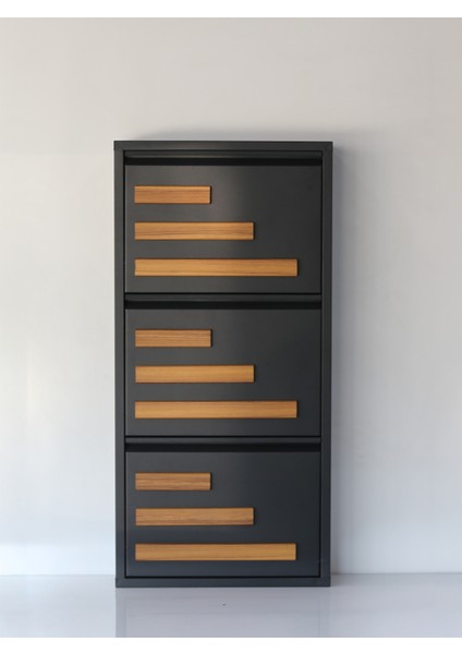 3 Raflı Mdf Dekorlu Metal Ayakkabılık
