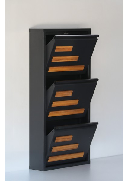 3 Raflı Mdf Dekorlu Metal Ayakkabılık