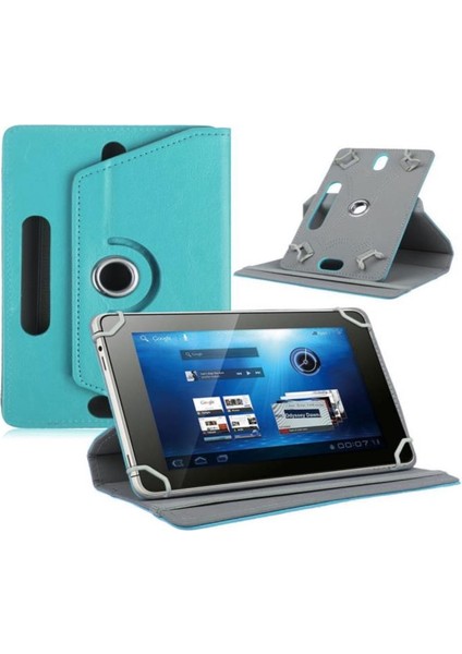 Concord C-754 10.1" Dönerli Standlı Deri Tablet Kılıfı - Ekran Koruyucu - Turkuaz