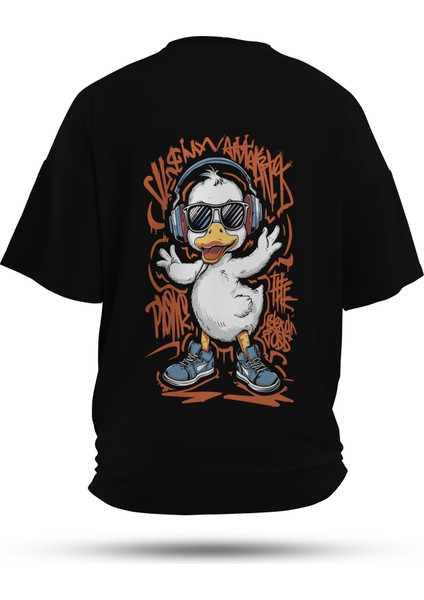 T-Shirt,Quack Beats Sırt Baskılı,Regular, Pamuk,Siyah T-Shirt No:00712