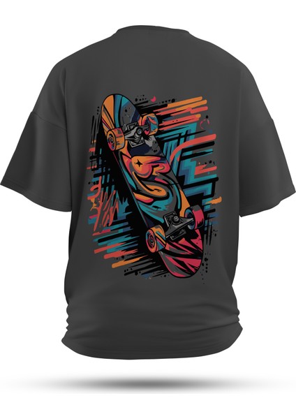 T-Shirt,Neon Grind Sırt Baskılı,Regular, Pamuk,Antrasit T-Shirt No:00718