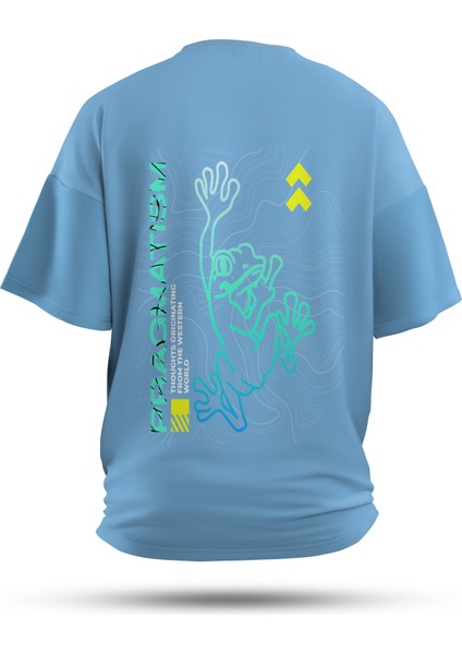 T-Shirt,Frog Philosophy Sırt Baskılı,Regular, Pamuk,Mavi T-Shirt No:00705