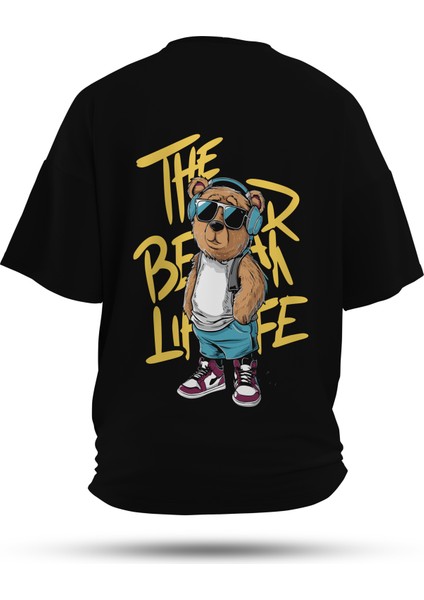 T-Shirt,Bear Swag Sırt Baskılı,Regular, Pamuk,Siyah T-Shirt No:00711