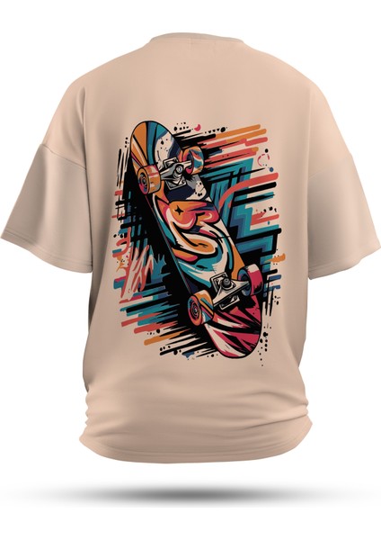 T-Shirt,Neon Grind Sırt Baskılı,Regular, Pamuk,Krem T-Shirt No:00718