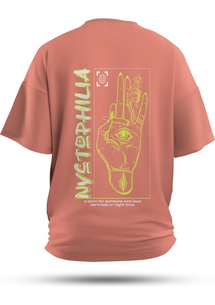 T-Shirt,Shadow Philosophy Sırt Baskılı,Regular, Pamuk,Somon T-Shirt No:00704