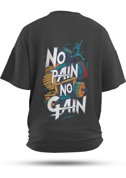 T-Shirt,Barbelle Sırt Baskılı,Regular, Pamuk,Antrasit T-Shirt No:00709