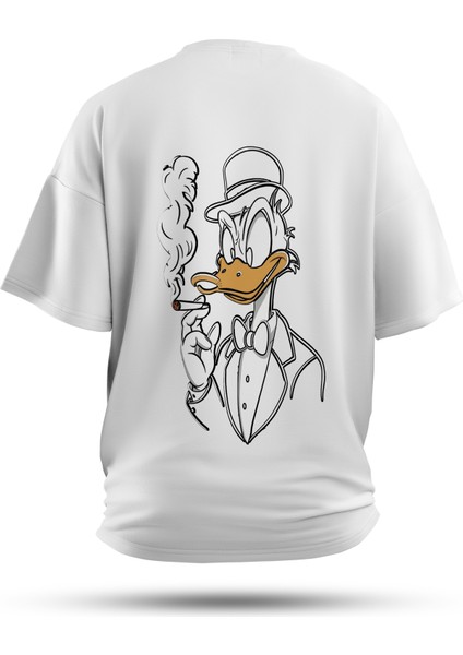 T-Shirt,Smoking Duck Sırt Baskılı, Regular, %100 Pamuk,Beyaz T-Shirt No:00719
