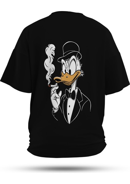 T-Shirt,Smoking Duck Sırt Baskılı,Regular, Pamuk,Siyah T-Shirt No:00719