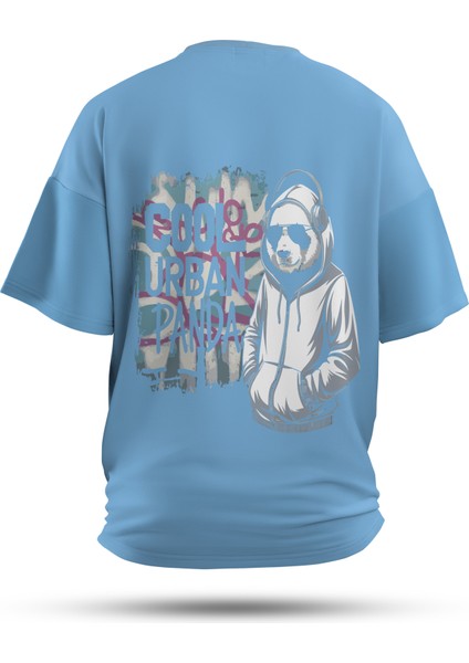 T-Shirt,Cool Urban Sırt Baskılı,Oversize, Pamuk,Mavi T-Shirt No:00701