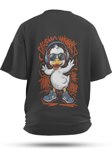 T-Shirt,Quack Beats Sırt Baskılı,Regular, Pamuk,Antrasit T-Shirt No:00712
