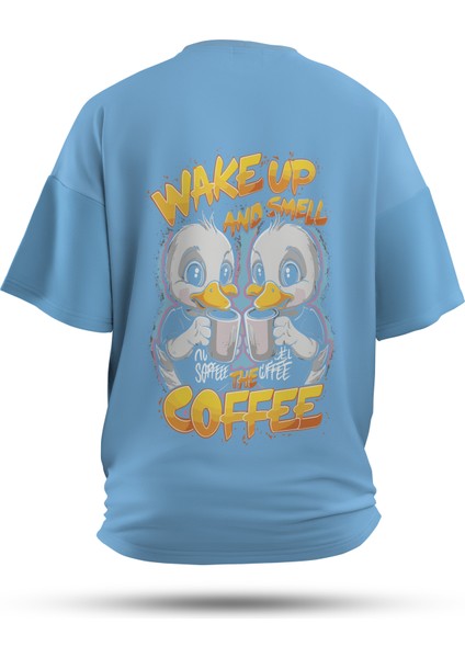 T-Shirt,Wake & Quack Sırt Baskılı,Regular, Pamuk,Mavi T-Shirt No:00714